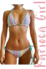 Load image into Gallery viewer, Bikini Set Geovanella Rainbow Striped & Green Candy - Reversible