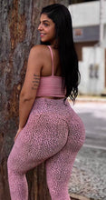 Load image into Gallery viewer, Rose Leopard Scrunch Butt Leggings Two Piece Set