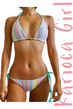Load image into Gallery viewer, Bikini Set Geovanella Rainbow Striped &amp; Green Candy - Reversible
